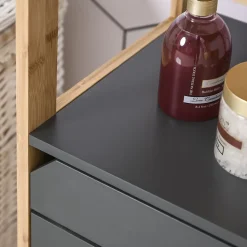 Meuble colonne rangement salle de bain style cosy dim. 32L x 30l x 80H cm porte étagères niche bambou gris