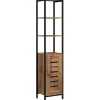 Meuble colonne rangement salle de bain style cosy dim. 37L x 30l x 167H cm 3 étagères porte ajourée acier noir aspect bois