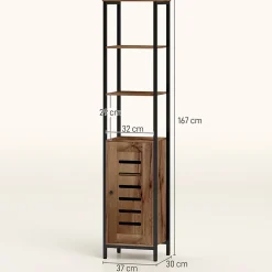 Meuble colonne rangement salle de bain style cosy dim. 37L x 30l x 167H cm 3 étagères porte ajourée acier noir aspect bois