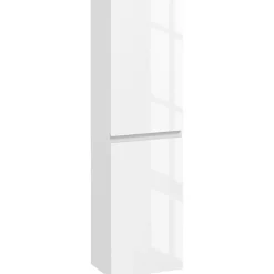 Meuble colonne rangement salle de bain style contemporain façade laquée 2 portes étagères blanc