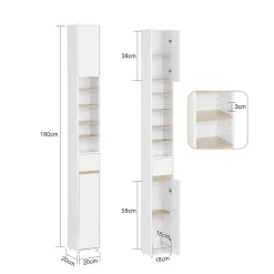 Meuble Colonne Salle de Bain, 1 Tiroir, 2 Portes, Étagères Réglables BZR34-WN SoBuy