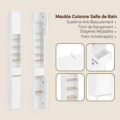 Meuble Colonne Salle de Bain, 1 Tiroir, 2 Portes, Étagères Réglables BZR34-WN SoBuy