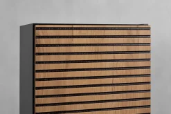 Meuble colonne suspendu de salle de bain AURA LOFT noir et chêne 35/136 cm