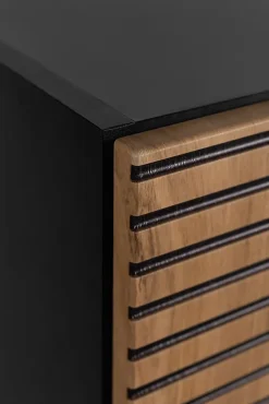 Meuble colonne suspendu de salle de bain AURA LOFT noir et chêne 35/136 cm