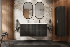 Meuble colonne suspendu de salle de bain FLOW noir 35 x 136 cm