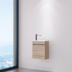 Meuble compact lave-mains effet bois avec vasque intégrée - DILECI