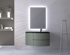 Meuble complément sous vasque kaki mat Vague 34 cm version gauche