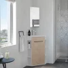Meuble d’angle tout en un compact H.84 x l.46 cm, blanc mat, porte décor bois, Nova