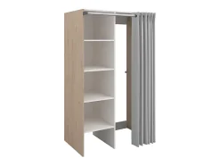 Meuble de buanderie avec rideau pour double machine à laver - Naturel clair - L111 x H184 cm - JAZANO