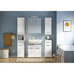 Meuble de rangement avec miroirs et LED Blanc laqué KLEANKIN