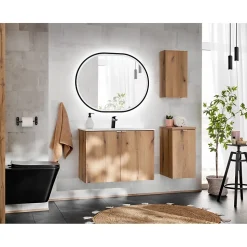 Meuble de rangement de salle de bain VANO 1 porte Coloris chene L20 x P57 x H18 cm Meuble suspendu