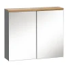 Meuble de rangement de salle de bain ERMANO Finition bois et gris brillant, 80 cm