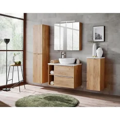 Meuble de rangement NALYA 75 cm Chene clair 3 portes avec miroirs suspendu