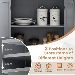 Meuble de Rangement Placard Buffet sur Pied avec Etagère Réglable avec 4 Portes et Verre Trempé Gris