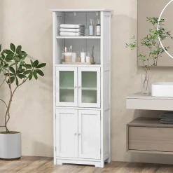 Meuble de Rangement pour Salle de Bain avec 3 Parties, Rangement 6 Niveaux avec 2 étagères Ouvertes et 2 Compartiments, Blanc