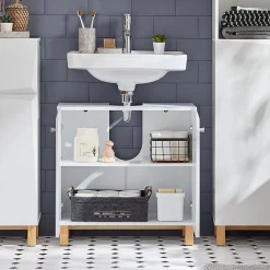 Meuble de Rangement pour Salle de Bain avec 2 Portes, BZR92-W, SoBuy