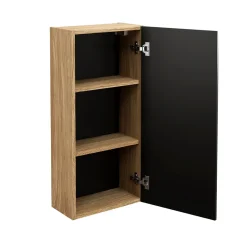 Meuble de rangement salle de bain VELNIA 1 porte 35 cm Coloris chene clair et noir Meuble suspendu