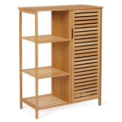 Meuble de rangement salle de bain bambou BEA 3 étagères avec placard