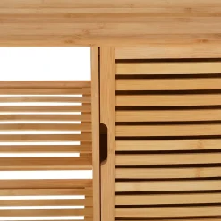 Meuble de rangement salle de bain bambou BEA 3 étagères avec placard