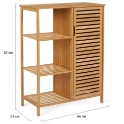 Meuble de rangement salle de bain bambou BEA 3 étagères avec placard