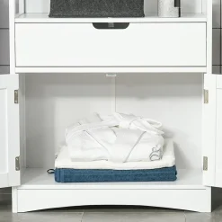 Meuble de rangement salle de bain - 2 portes, tiroir, 3 étagères - dim. 60L x 33l x 122H cm - MDF blanc