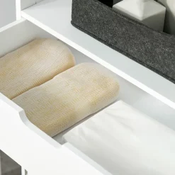 Meuble de rangement salle de bain - 2 portes, tiroir, 3 étagères - dim. 60L x 33l x 122H cm - MDF blanc