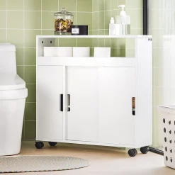Meuble de Rangement Salle de Bain Armoire WC pour Papier Toilette, BZR02-W, SoBuy