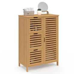 Meuble de rangement salle de bain bambou BEA 3 tiroirs avec placard