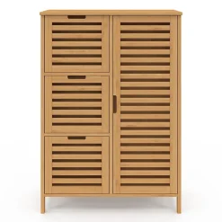 Meuble de rangement salle de bain bambou BEA 3 tiroirs avec placard