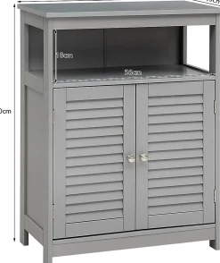 Meuble de Rangement sur Pieds Armoire de Salle de Bain en MDF avec 2 Portes a Volets et Etagere Reglable