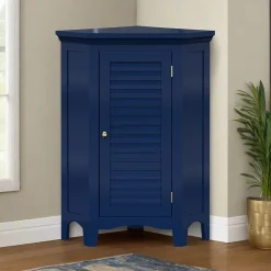 Meuble de rangement sur pied effet bois bleu porte persienne