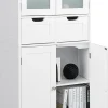Meuble de Rangement sur Pied avec Compartiment à Porte en Verre Trempé 2 Tiroirs et 1 Cabinet Clôturé Meuble dIntérieur