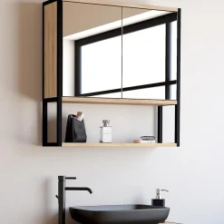 Meuble de rangement suspendu avec miroir pour salle de bain DETROIT design industriel