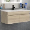 Meuble de salle de bain 100 cm avec vasque suspendu 2 portes, meuble bois clair