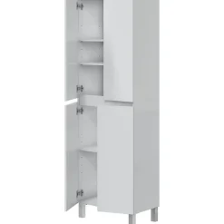 Meuble de salle de bain - double colonne - Blanc brillant - 4 portes - L60 x P35 x H182 cm - DESTAL
