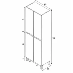 Meuble de salle de bain - double colonne - Blanc brillant - 4 portes - L60 x P35 x H182 cm - DESTAL