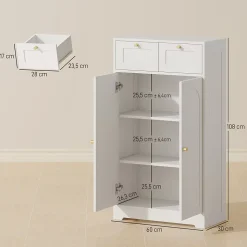 Meuble de salle de bain - 2 tiroirs, 2 portes, étagères réglables - dim. 60 x 30 x 108 cm - blanc