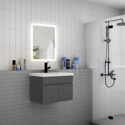 Meuble de salle de bain 60 cm avec vasque suspendu 2 portes meuble de salle de bain anthracite
