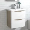 Meuble de salle de bain avec vasque 50 cm, meuble blanc et bois avec 2 tiroirs, meuble démonté