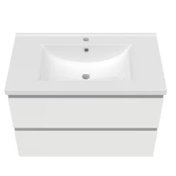 Meuble de salle de bain avec vasque, 80 cm 2 tiroirs à fermeture amortie blanc, meuble suspendu