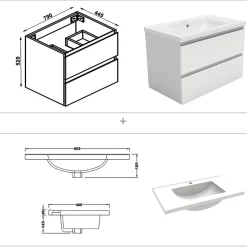 Meuble de salle de bain avec vasque, 80 cm 2 tiroirs à fermeture amortie blanc, meuble suspendu