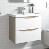 Meuble de salle de bain avec vasque 60 cm, meuble blanc et bois avec 2 tiroirs, meuble démonté