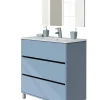 Meuble de salle de bain avec 3 portes coloris bleu azul - Hauteur 88 x Longueur 81 x Profondeur 47 cm