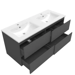 Meuble de salle de bain anthracite 120cm, suspendu avec 4 tiroirs