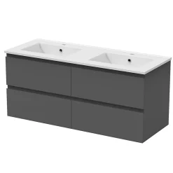 Meuble de salle de bain anthracite 120cm, suspendu avec 4 tiroirs