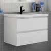 Meuble de salle de bain avec lavabo, 80 cm, 2 tiroirs avec fermeture amortie, meuble suspendu blanc