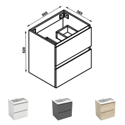 Meuble de salle de bain anthracite 50cm, suspendu avec 2 tiroirs