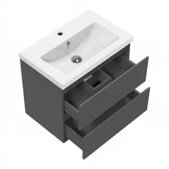 Meuble de salle de bain anthracite 50cm, suspendu avec 2 tiroirs