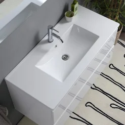 Meuble De Salle De Bain Avec Tiroirs 100Cm Lavabo Et Miroir Blanc Brillant - Benaco
