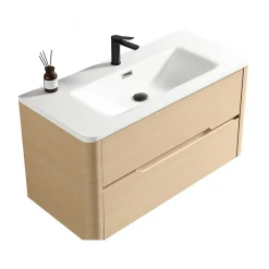 Meuble de salle de bain avec vasque 100 cm effet chêne naturel Aquabale